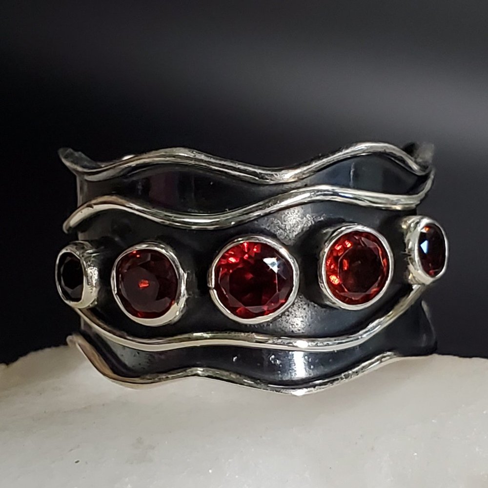 Solid Sterling Silver 925 Ring Genuine Garnet Gem… - image 5